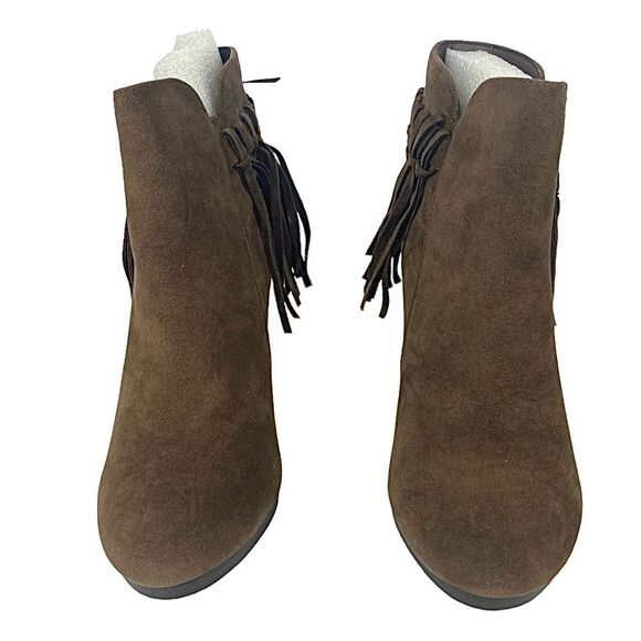 Breckelles Women’s Faux Suede Brown Fringed Ankle Bootie 7.5 M Stacked Heel - Picture 5 of 7